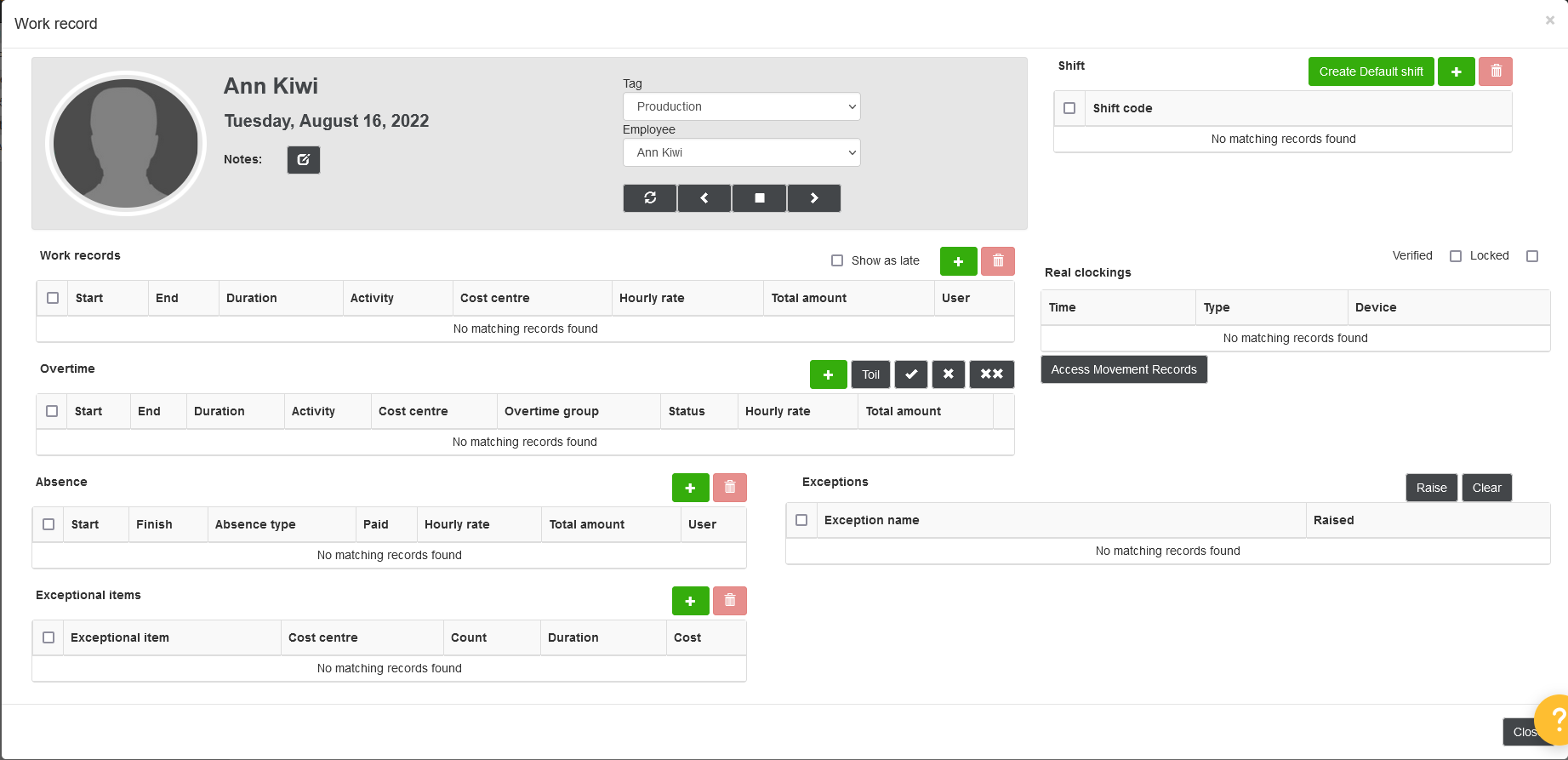 How to create a default day, and amend times when an employee forgets ...
