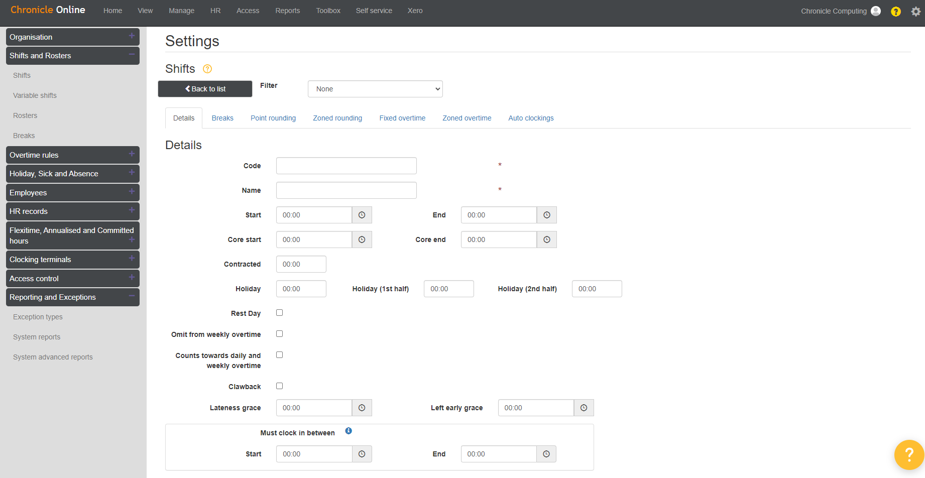 How to create a shift – Chronicle Computing